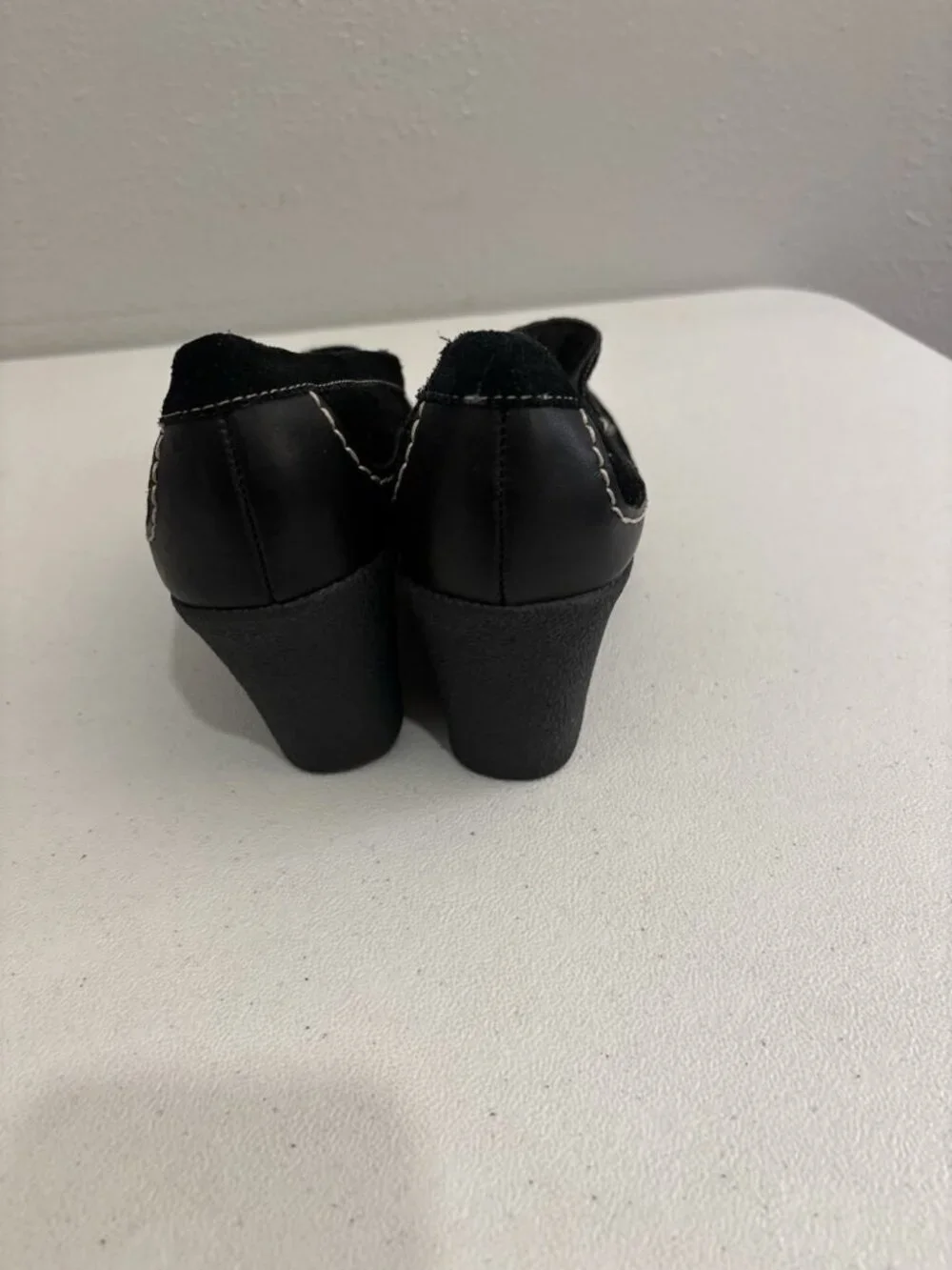 Aerosoles Leather Upper Suede Black Wedge Loafer Shoes Women 8.5 M Witchy Gothic